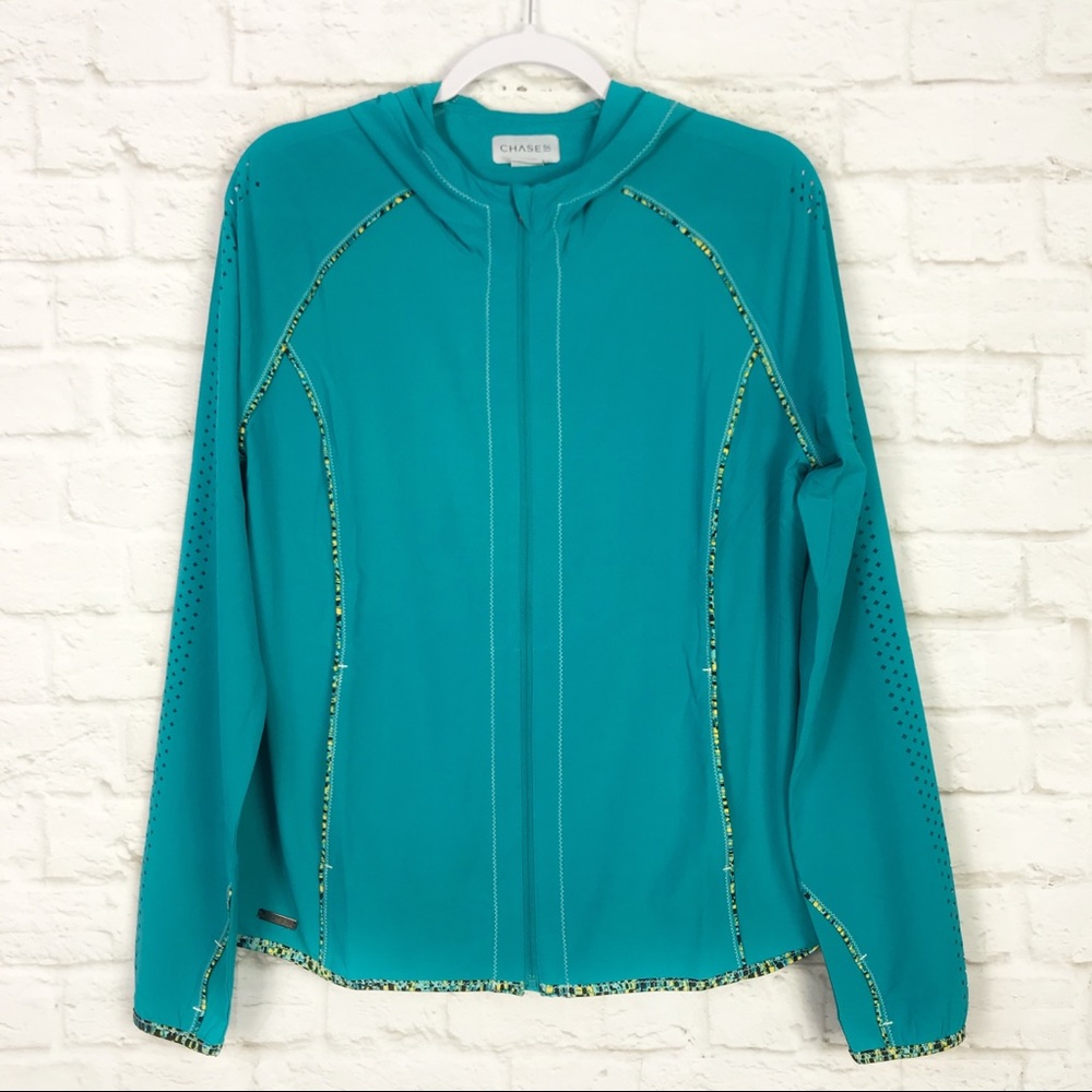 Chase54 Teal Cutout Lasercut Hooded Golf Jacket L